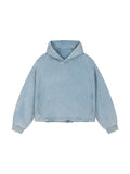 Washed Frayed-Hem Hoodie - Light Blue