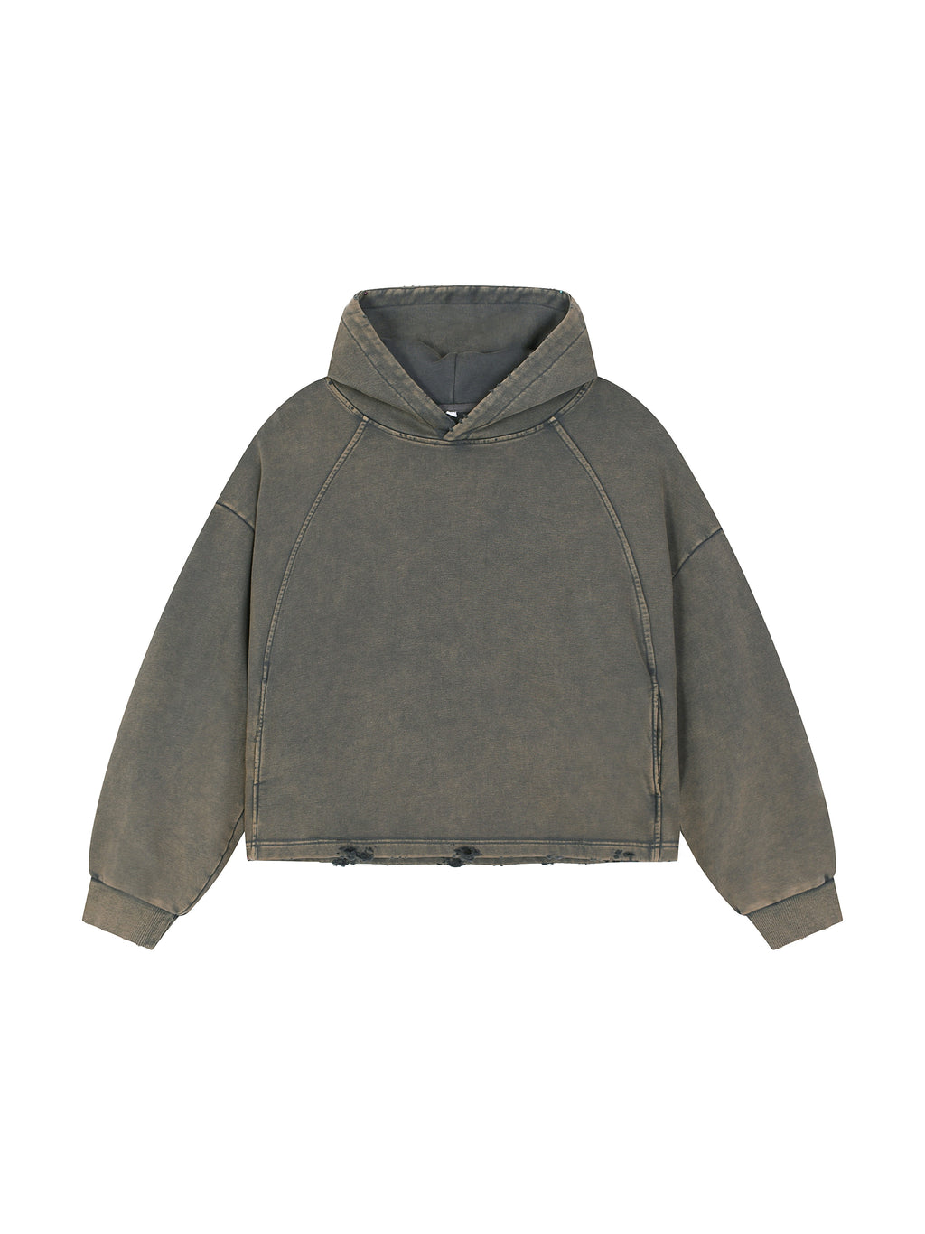 Washed Frayed-Hem Hoodie - Gray