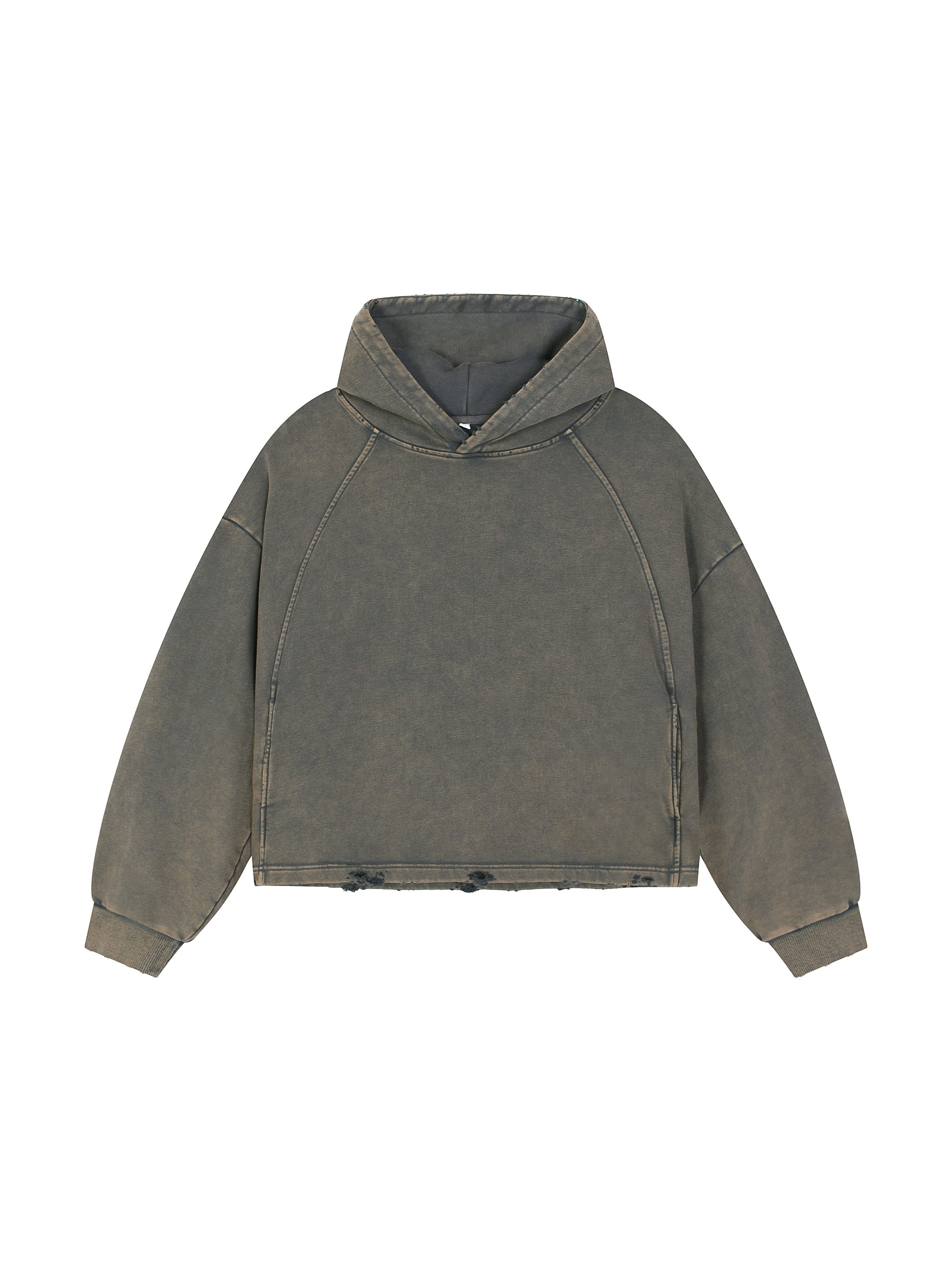 Washed Frayed-Hem Hoodie - Gray