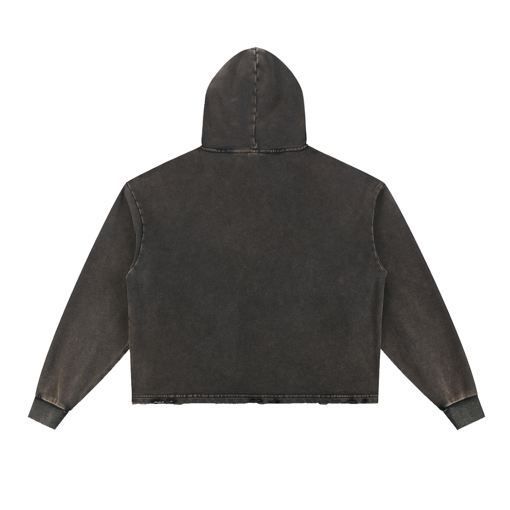 Washed Frayed-Hem Hoodie - Black