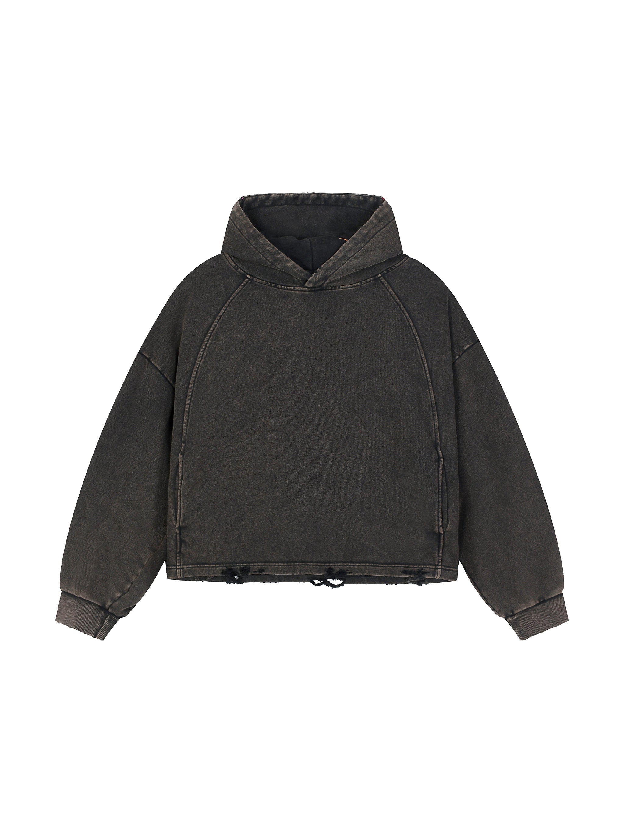 Washed Frayed-Hem Hoodie - Black