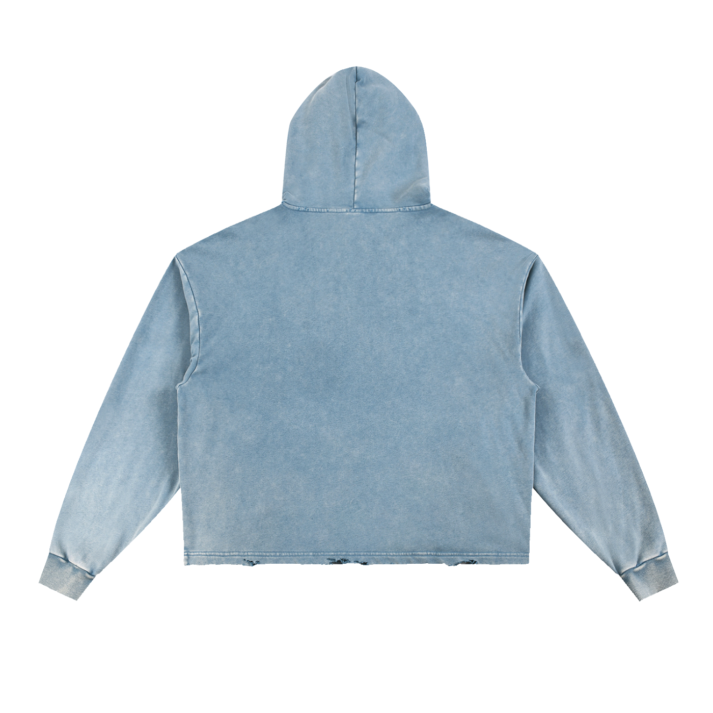 Washed Frayed-Hem Hoodie - Light Blue