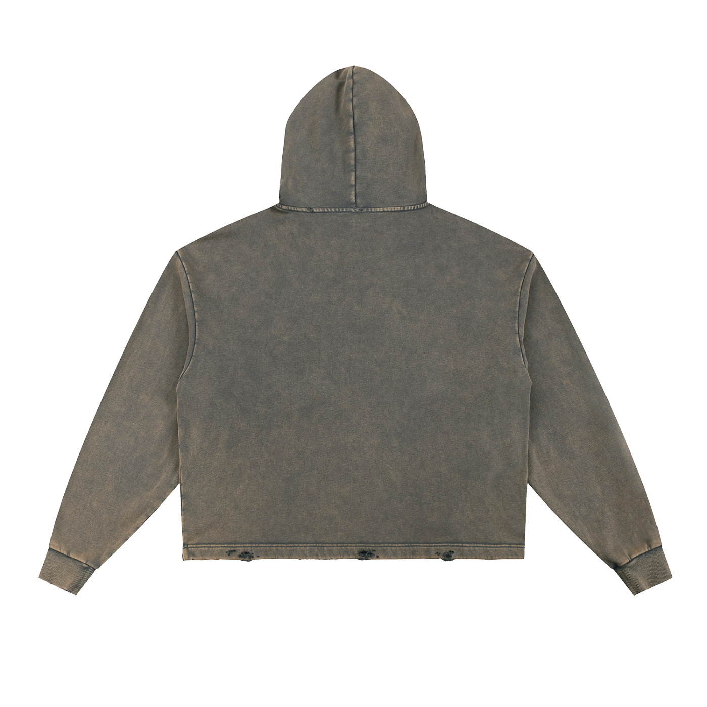 Washed Frayed-Hem Hoodie - Gray